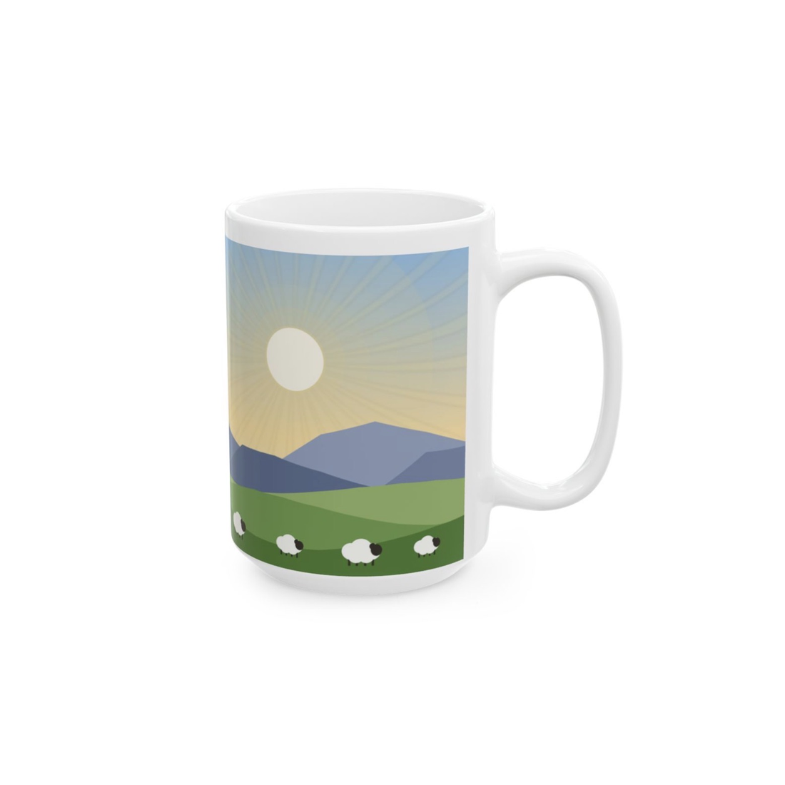 Shepherd mug, sunrise and sheep